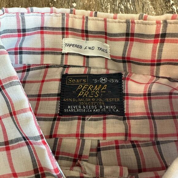 Vintage Men’s Sears Perma-Prest Long Sleeve Button Down Plaid Collar Shirt, M - Picture 4 of 8